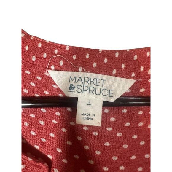 Market & Spruce Red White Polka Dot Long Sleeve Button Down Shirt Women Sz L - Picture 9 of 11